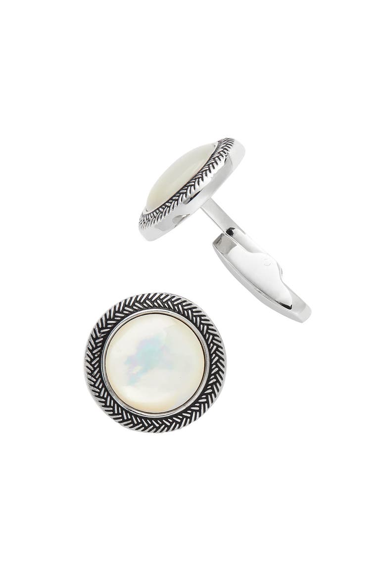Round Mother Of Pearl Antique Border Cufflinks, Main, color, White