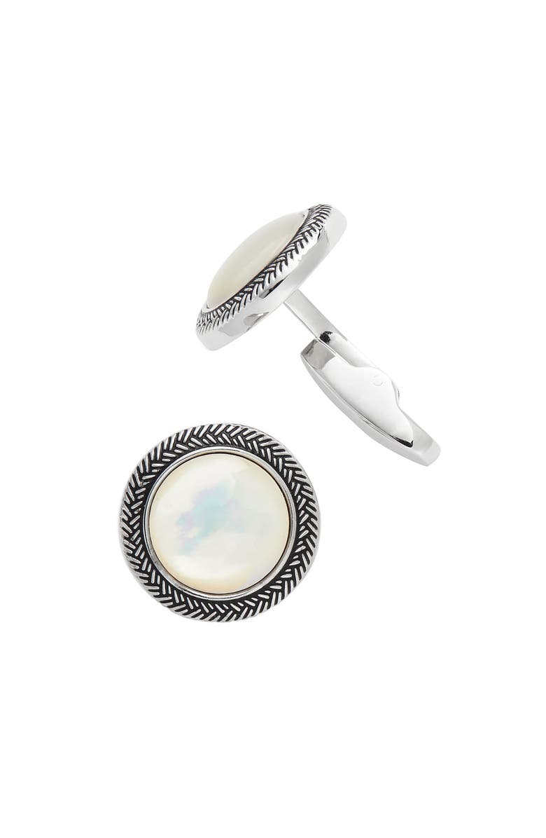 Link Up Round Mother Of Pearl Antique Border Cufflinks, Main, color, 
