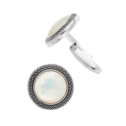 Round Mother Of Pearl Antique Border Cufflinks