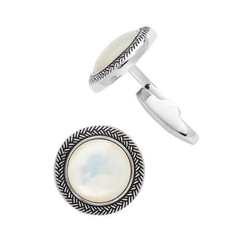 Link Up Round Mother Of Pearl Antique Border Cufflinks In Metallic