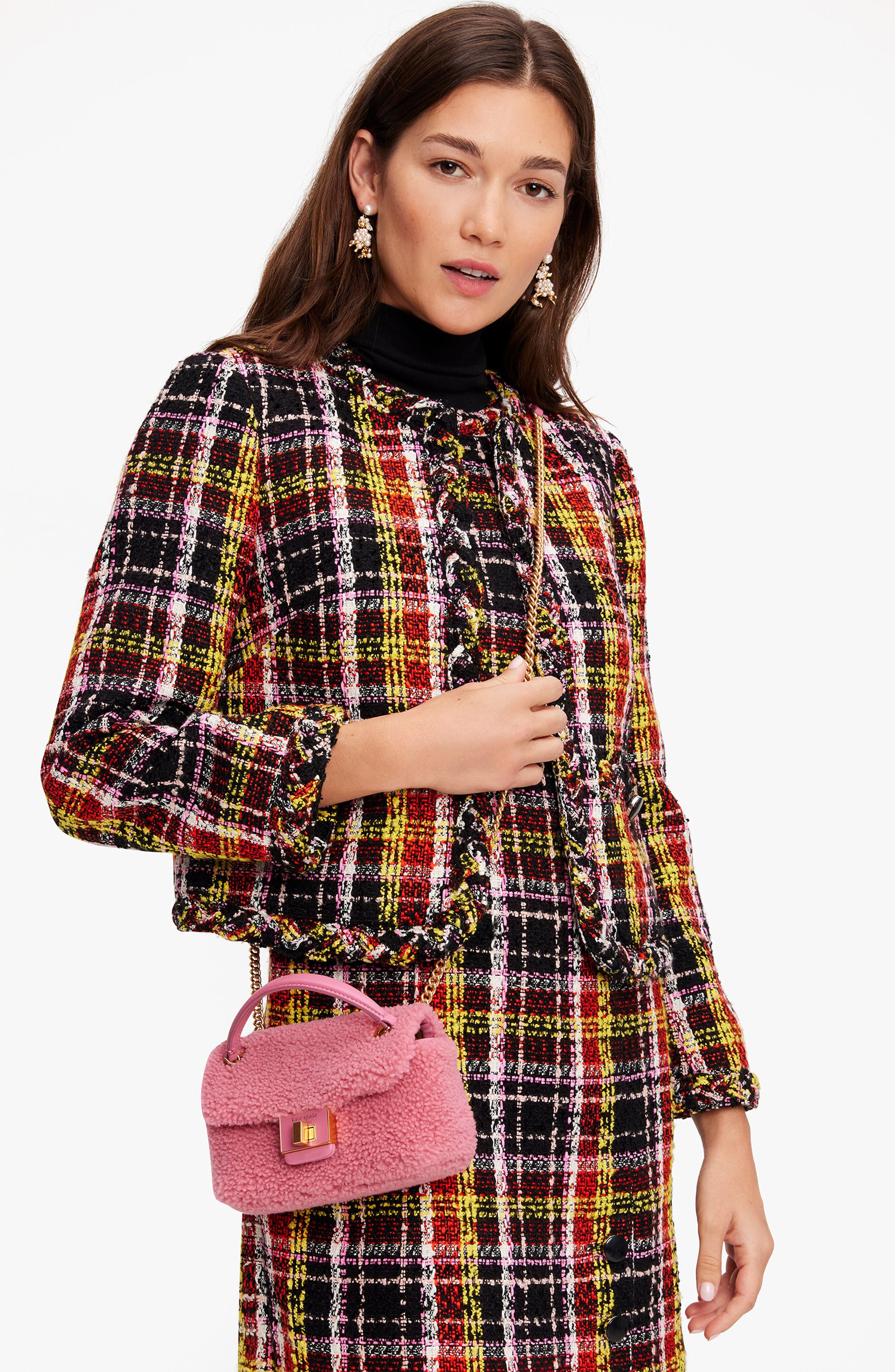 Kate Spade New York small evelyn faux shearling shoulder bag, Alternate, color, 