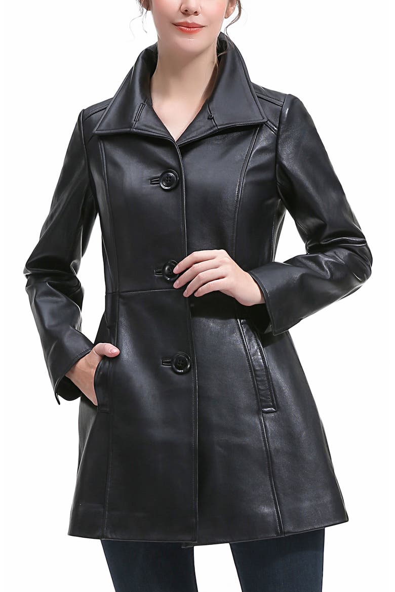 Ava Leather Coat, Alternate, color, Black