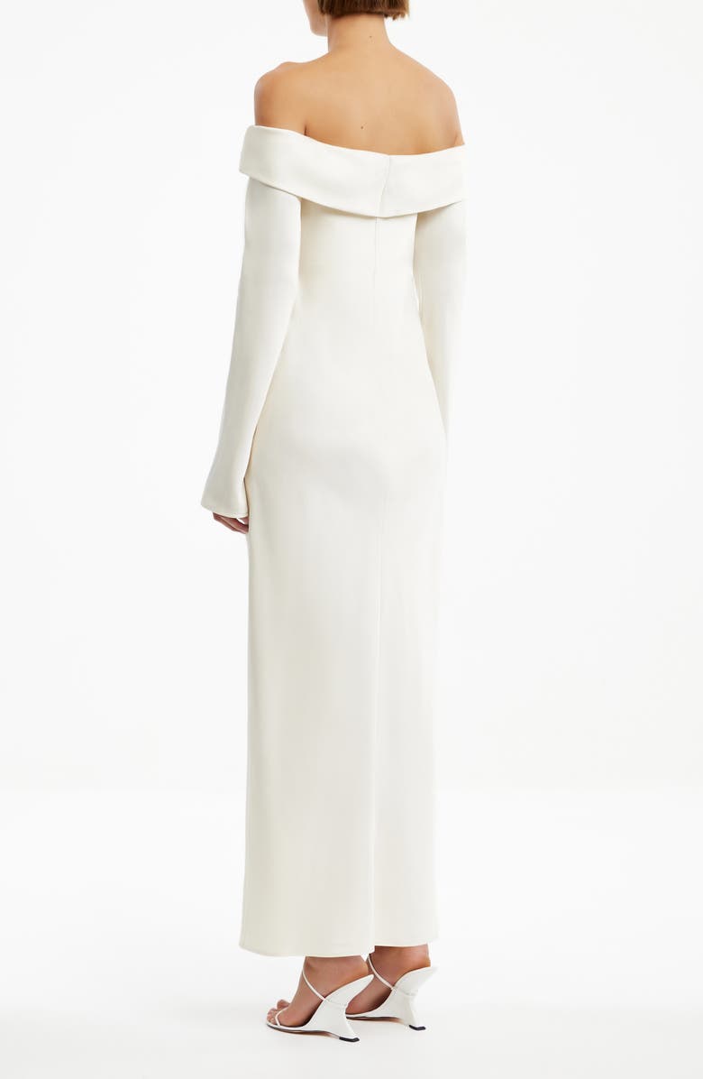 Significant Other Nadia Off the Shoulder Long Sleeve Satin Maxi Cocktail Dress, Alternate, color, Ecru