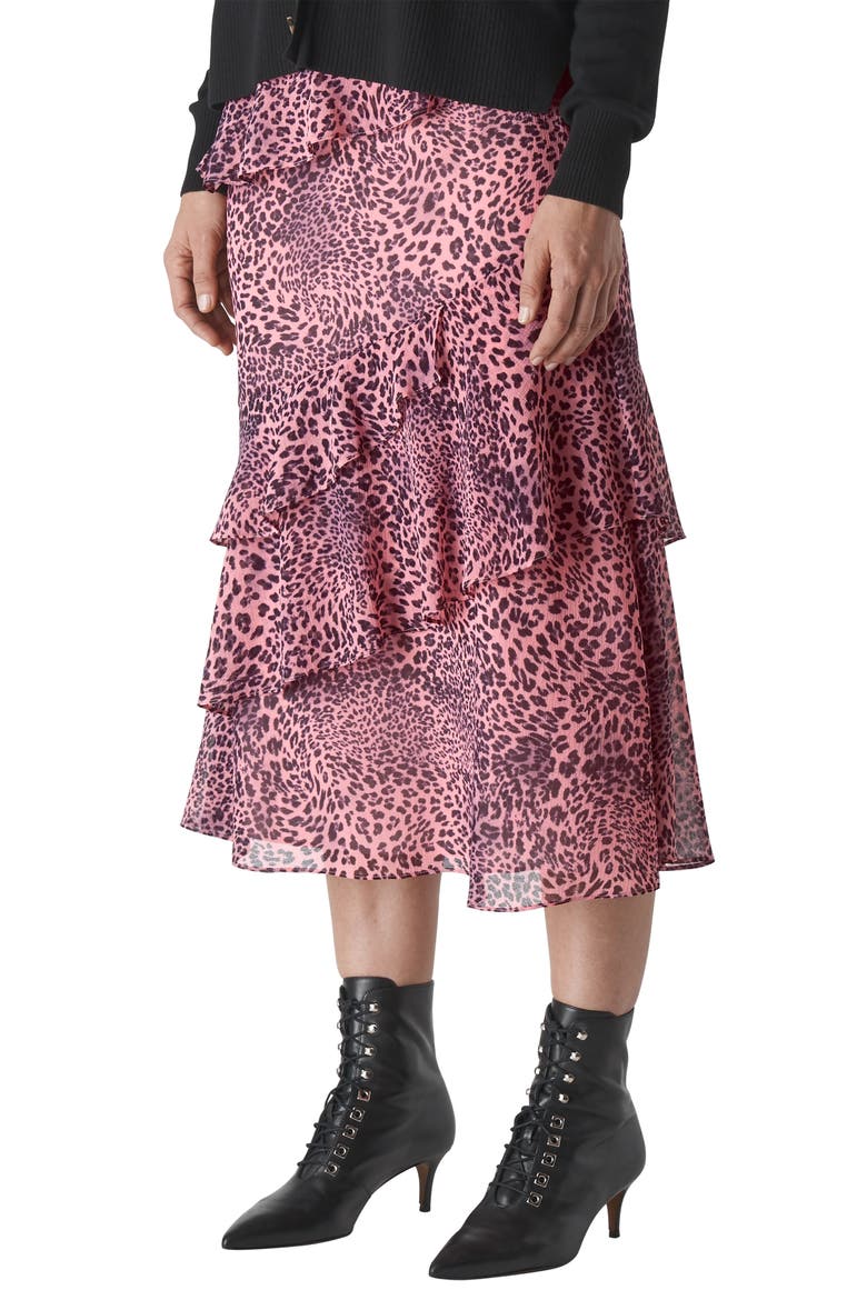 Wild Cat Print Tiered Ruffle Skirt, Main, color, PINK/MULTI