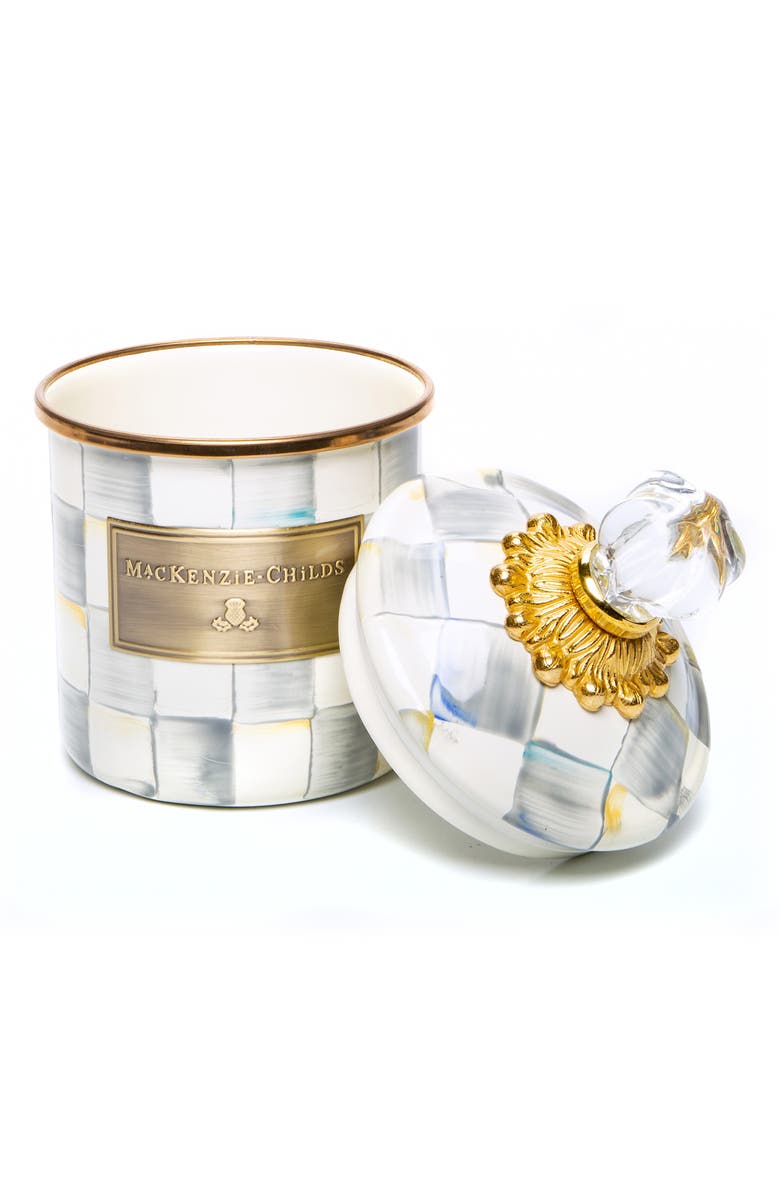 MACKENZIE CHILDS Sterling Check Demi Enameled Steel Canister, Alternate, color, Grey/ White