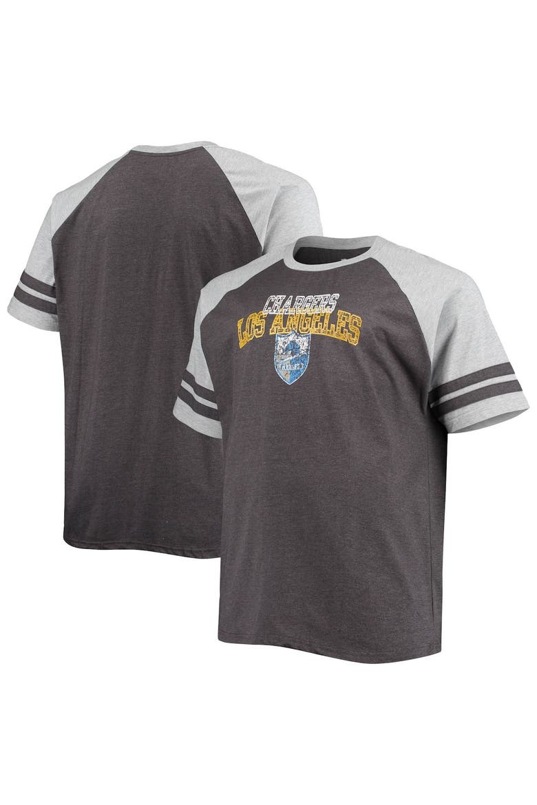 Men's Fanatics Branded Heathered Black/Heathered Gray Los Angeles Chargers Big & Tall Two-Stripe Raglan T-Shirt, Main, color, Black