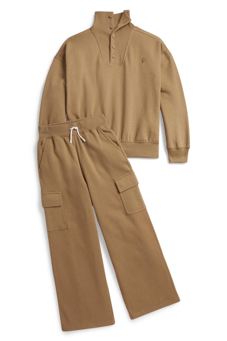 Kids' Wide Leg Fleece Cargo Sweatpants, Alternate, color, CAMEL