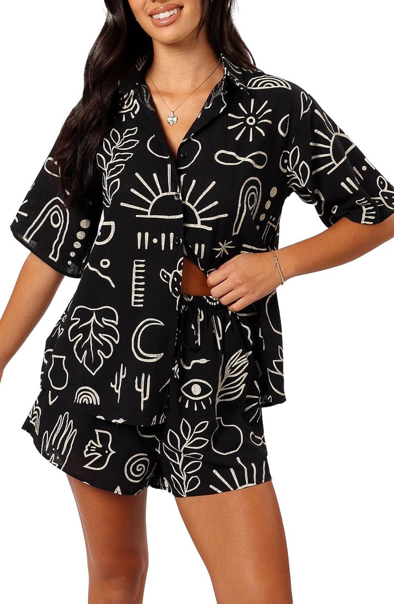 Petal & Pup Isabella Two-Piece Cotton Button-Up Shirt & Shorts Set, Main, color, 