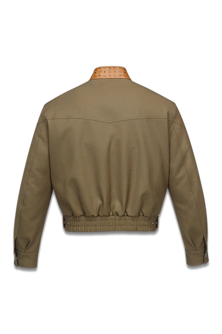 Jacket in Wool Twill and Monogram Print Leather, Alternate, color, Khaki