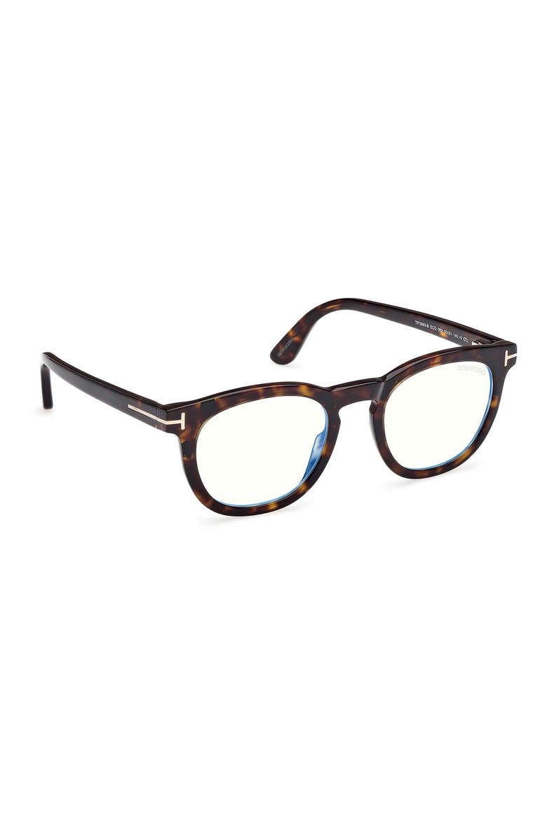 50mm Small Round Blue Light Blocking Glasses, Alternate, color, HAVANA ECO / T LOGO