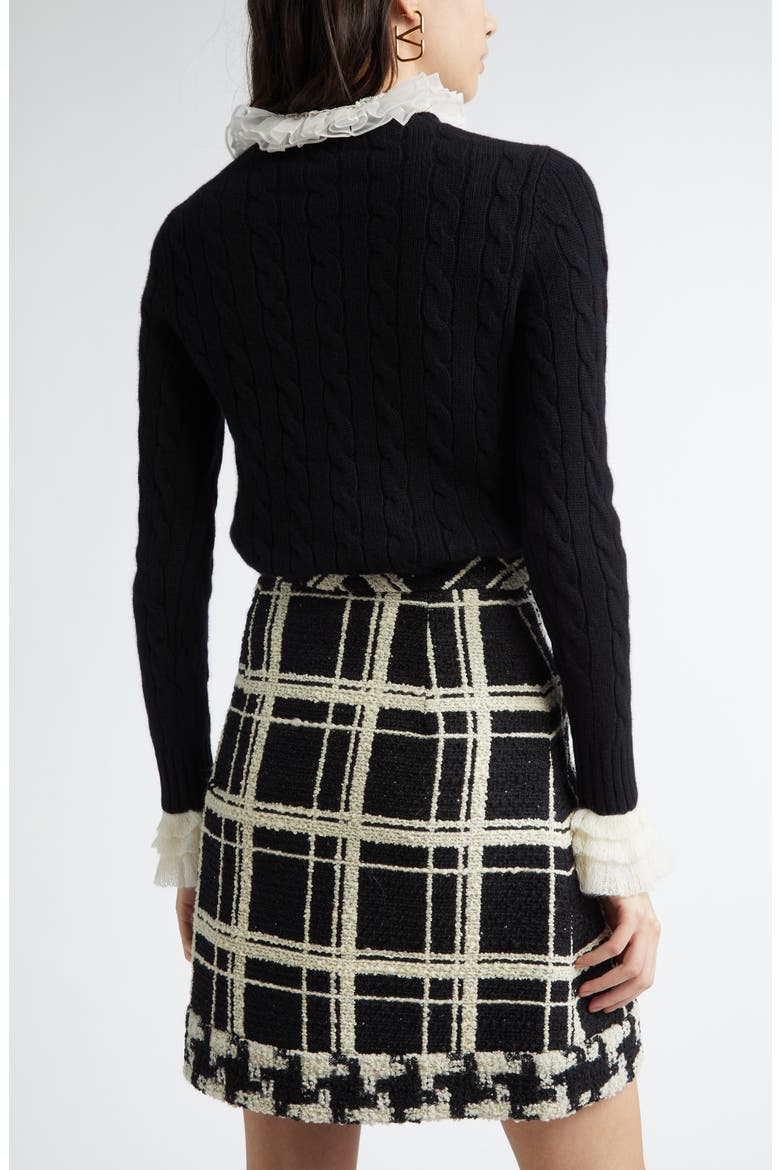 Ruffle Cuff Cable Cashmere Sweater, Alternate, color, IVORY/ BLACK
