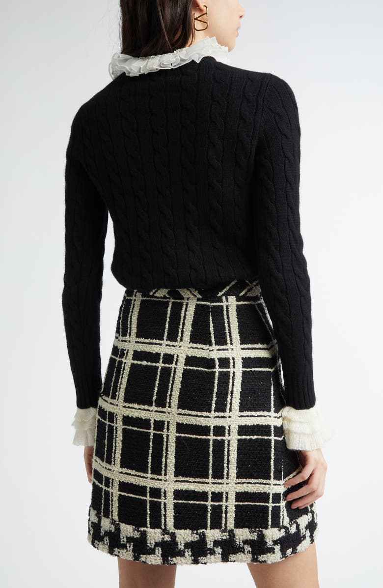 Valentino Garavani Ruffle Cuff Cable Cashmere Sweater, Alternate, color, Ivory/ Black