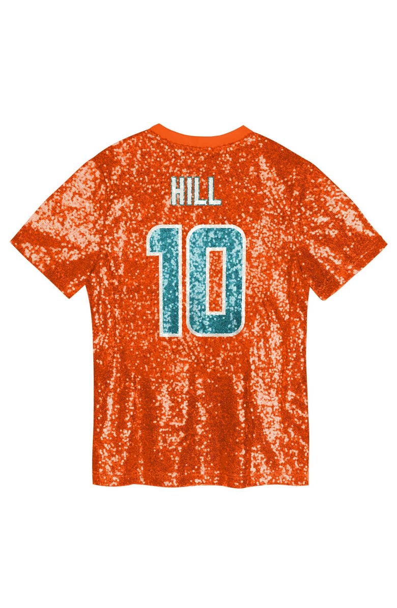 Outerstuff Girls Youth Tyreek Hill Orange Miami Dolphins Sequin V-Neck Fashion Jersey, Alternate, color, Orange