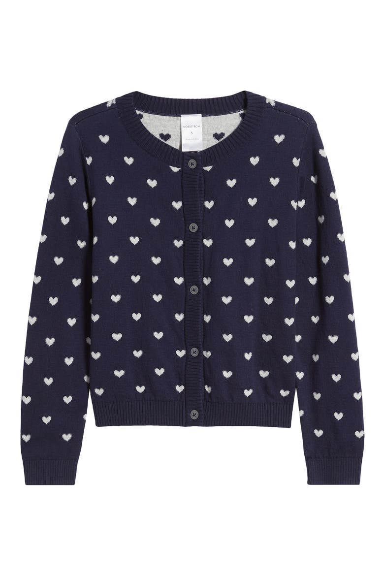 Kids' Heart Jacquard Cotton Cardigan, Main, color, NAVY PEACOAT-GREY SWEET HEARTS