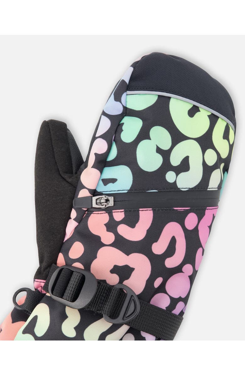 Deux par Deux Girls Winter Mittens Teknik Animal, Alternate, color, Rainbow Leopard