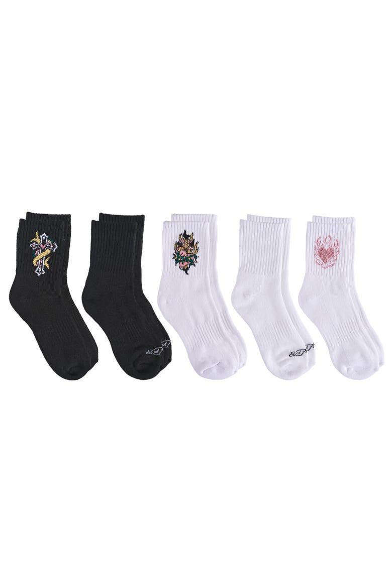 Flowery Cross Print Half Cushion Mid Crew Sock 5 Pack, Alternate, color, White Multi