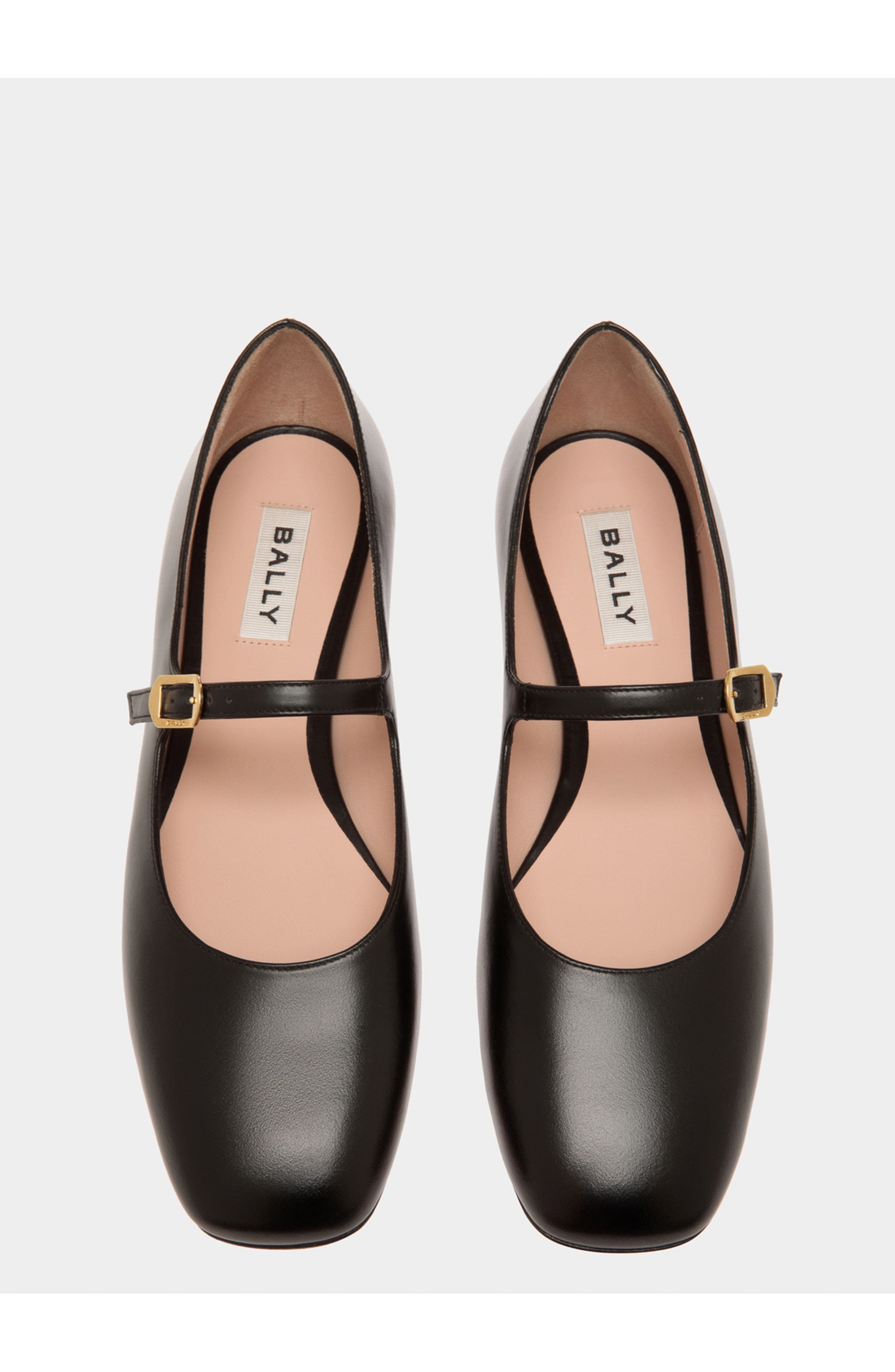 Bally rina Flat in Calf Leather with Leather Lining, Alternate, color, Black