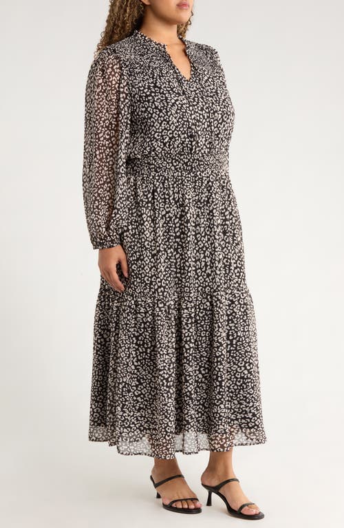 Gibsonlook The Leyla Print Smocked Long Sleeve Maxi Dress In Gray