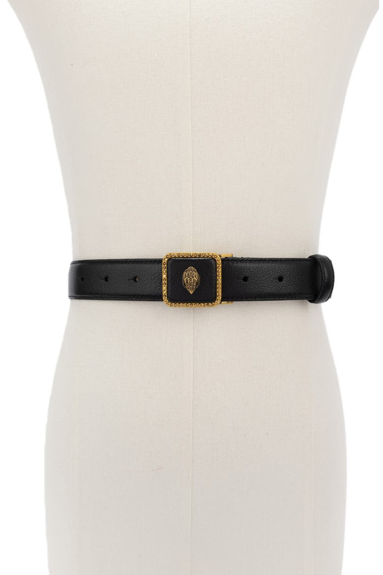 Crystal Eagle Buckle Leather Belt, Alternate, color, BLACK ANTIQUE BRASS
