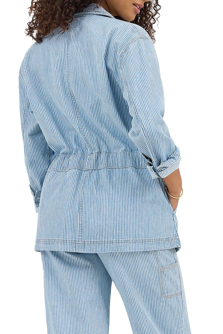 Military Oversize Stripe Cotton Denim Jacket, Alternate, color, MID RAILROAD