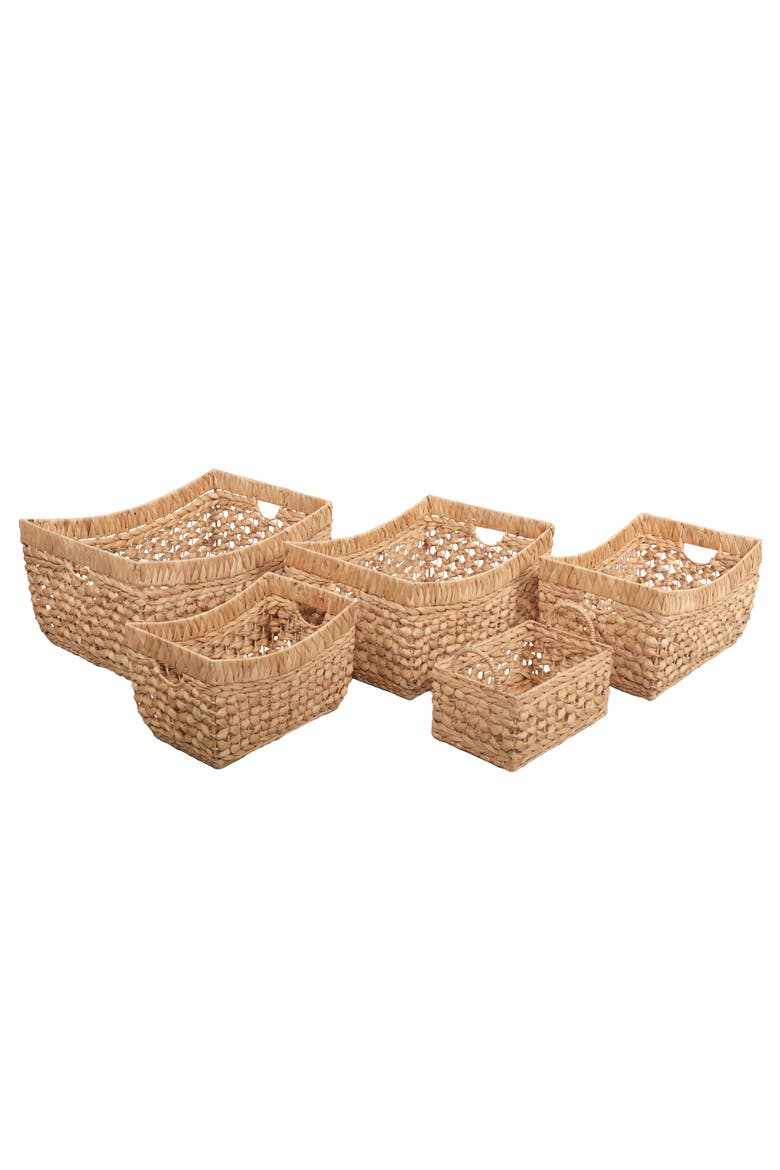 Aria Handwoven Water Hyacinth Nesting Storage Baskets with Handles, Main, color, Natural