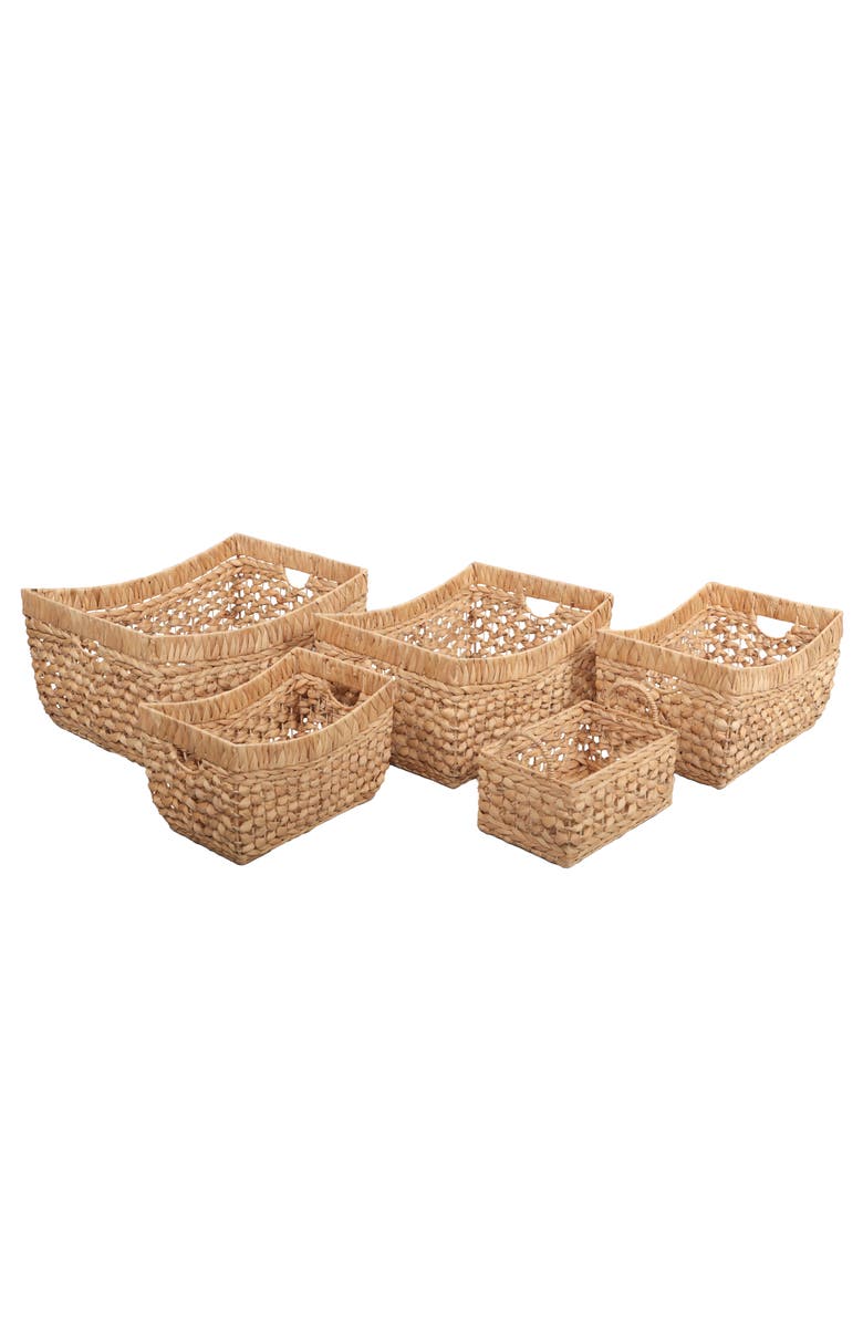 HAPPIMESS Aria Handwoven Water Hyacinth Nesting Storage Baskets with Handles, Main, color, Natural