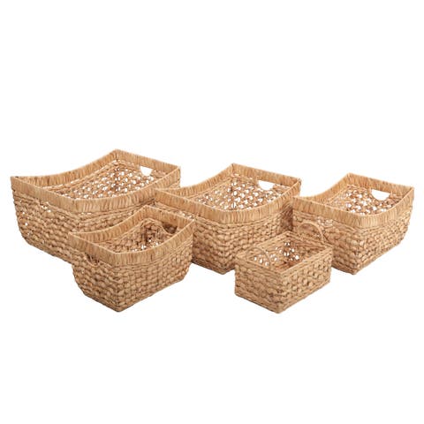 Aria Handwoven Water Hyacinth Nesting Storage Baskets with Handles (Set of 5)