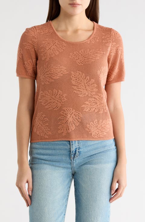 Cotton Jacquard Short Sleeve Sweater