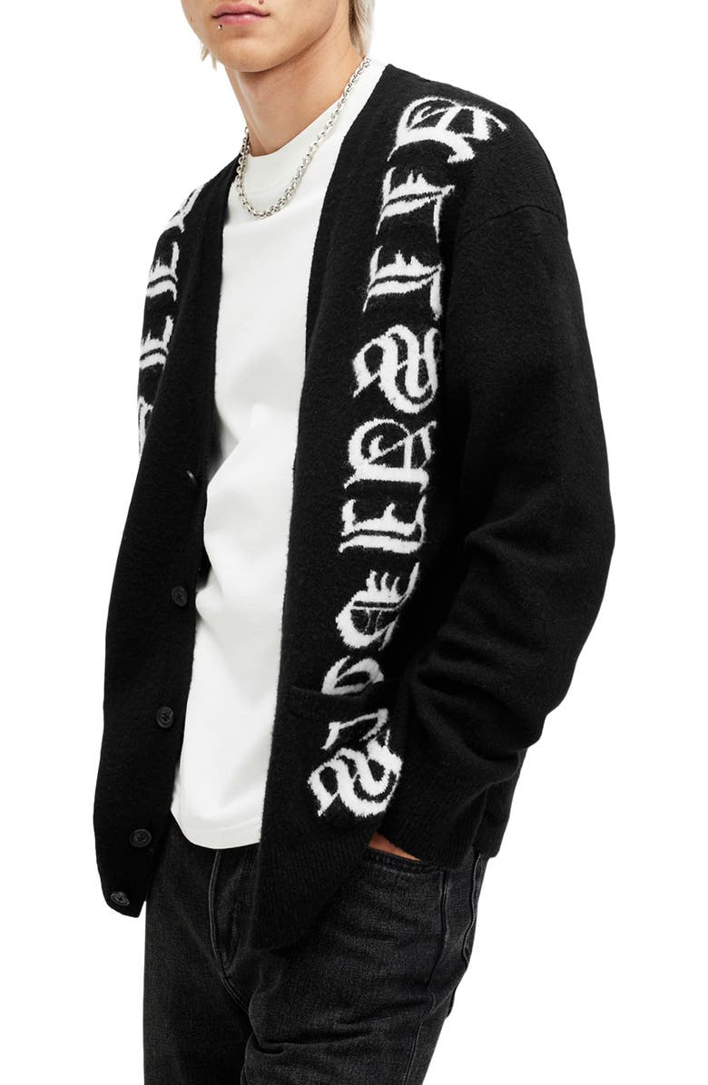 AllSaints Scripture Wool Blend Cardigan, Alternate, color, 