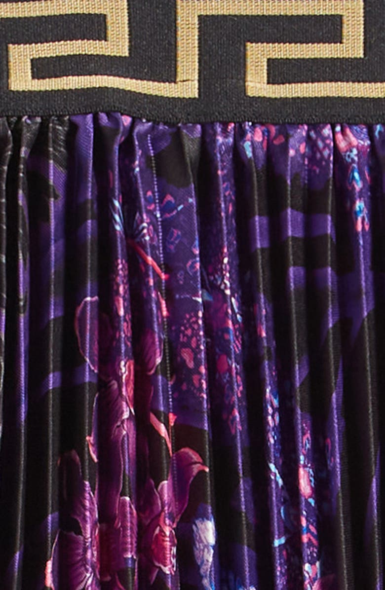 Versace Kids' Orchid Barocco Print Pleated Skirt, Alternate, color, 