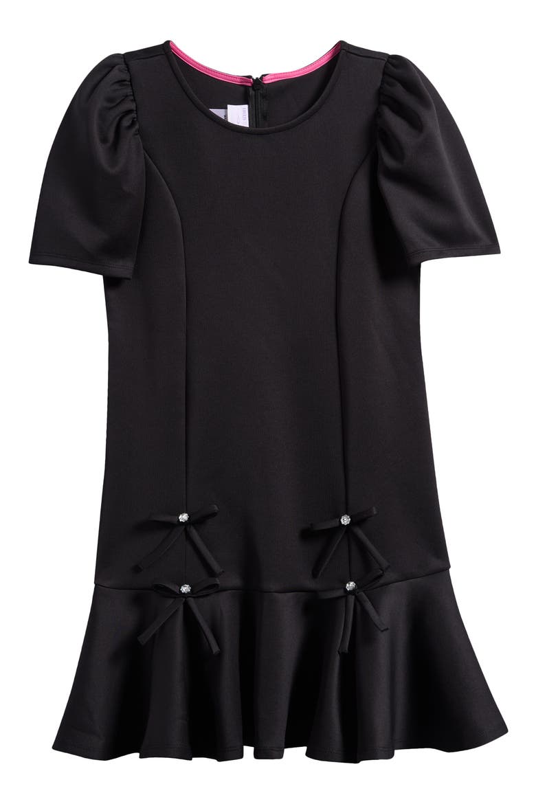 Kids' Flippy Knit Bow Dress, Main, color, BLACK