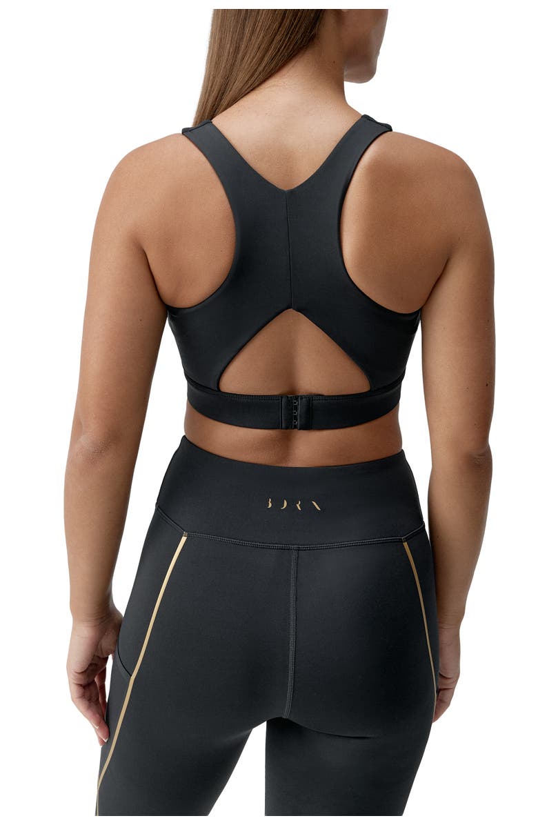 Born Living Yoga Gold Medium Support Performance Sport Top, Alternate, color, Black