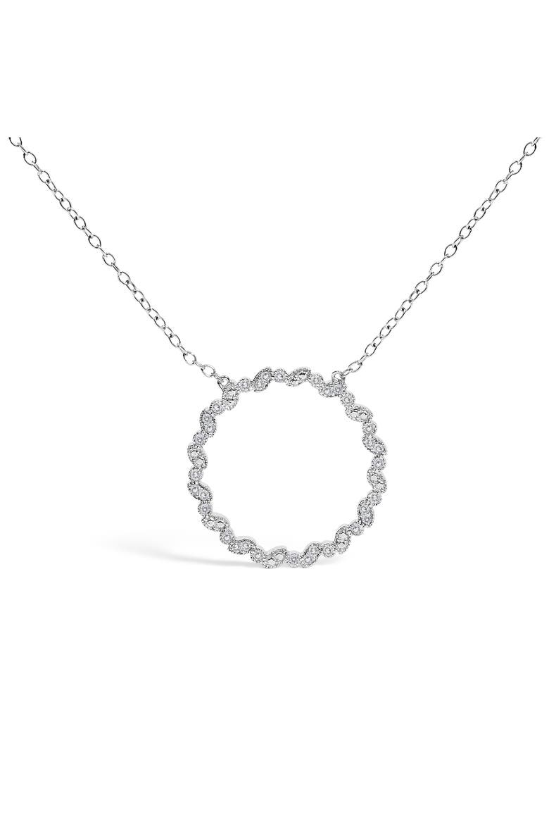 Silver 1/7 Cttw Lab Grown Diamond Beaded Love Circle Pendant Necklace, Main, color, White