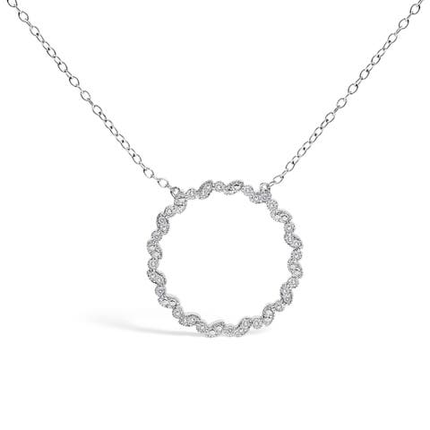 Silver 1/7 Cttw Lab Grown Diamond Beaded Love Circle Pendant Necklace