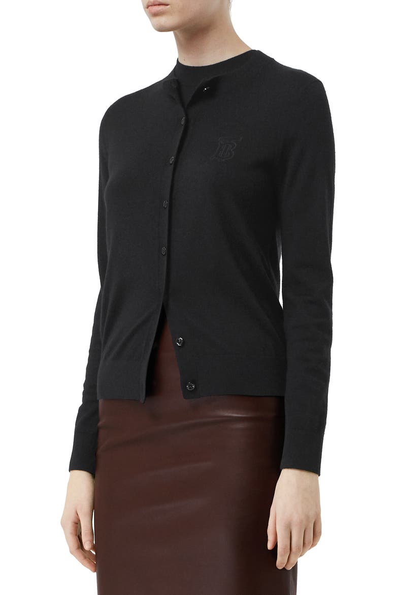 Monogram Logo Cashmere Cardigan, Alternate, color, BLACK