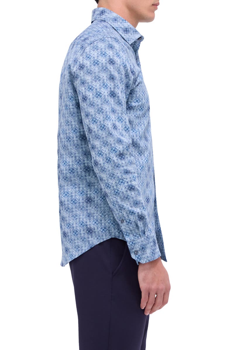 Bugatchi Axel Shaped Fit Stretch Cotton Button-Up Shirt, Alternate, color, Dusty Blue