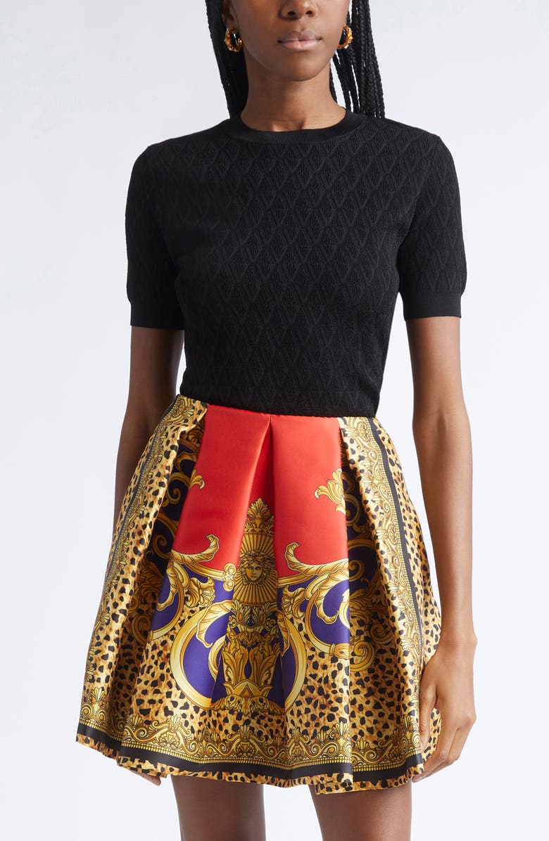 Versace V Jacquard Short Sleeve Sweater, Main, color, Black