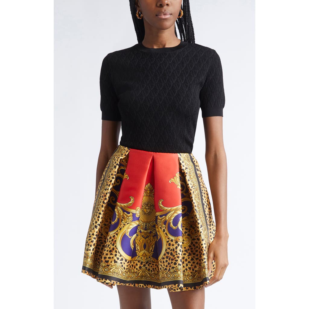 Versace V Allover Jacquard Fitted Knit T-shirt In Black