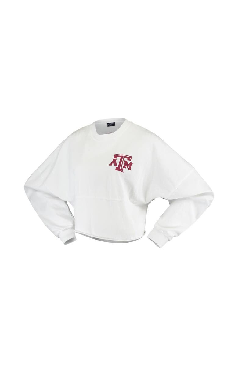 SPIRIT JERSEY Women's White Texas A&M Aggies Raw Hem Cropped Spirit Jersey Long Sleeve T-Shirt, Alternate, color, 