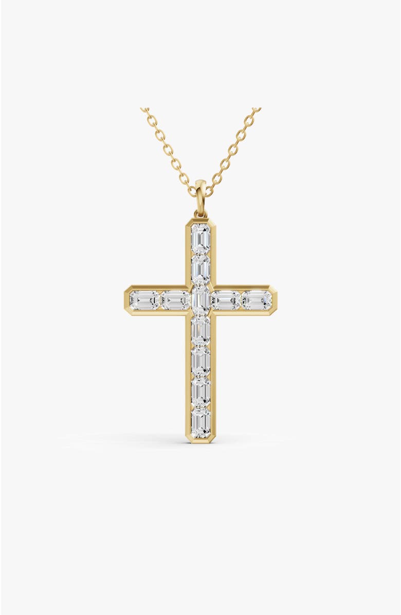 SEREIA OFFICIAL 14K Gold 5 ct Sereia Emerald Cross Lab Diamond Pendant, Main, color, Yellow Gold