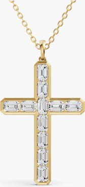 SEREIA OFFICIAL 14K Gold 5 ct Sereia Emerald Cross Lab Diamond Pendant
