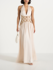 Manière De Voir Ava Halterneck Embellished Corset Gathered Maxi Dress
