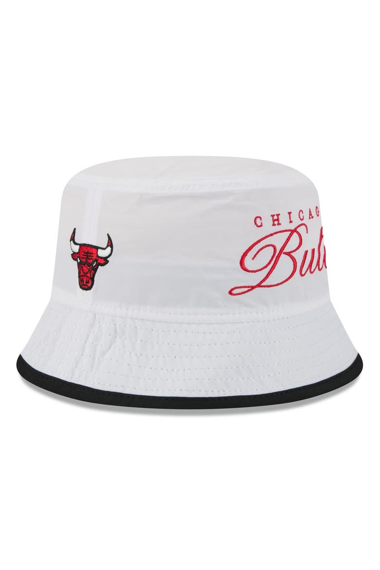Men's New Era White/Black Chicago Bulls 2025 NBA Draft Nylon Bucket Hat, Main, color, White