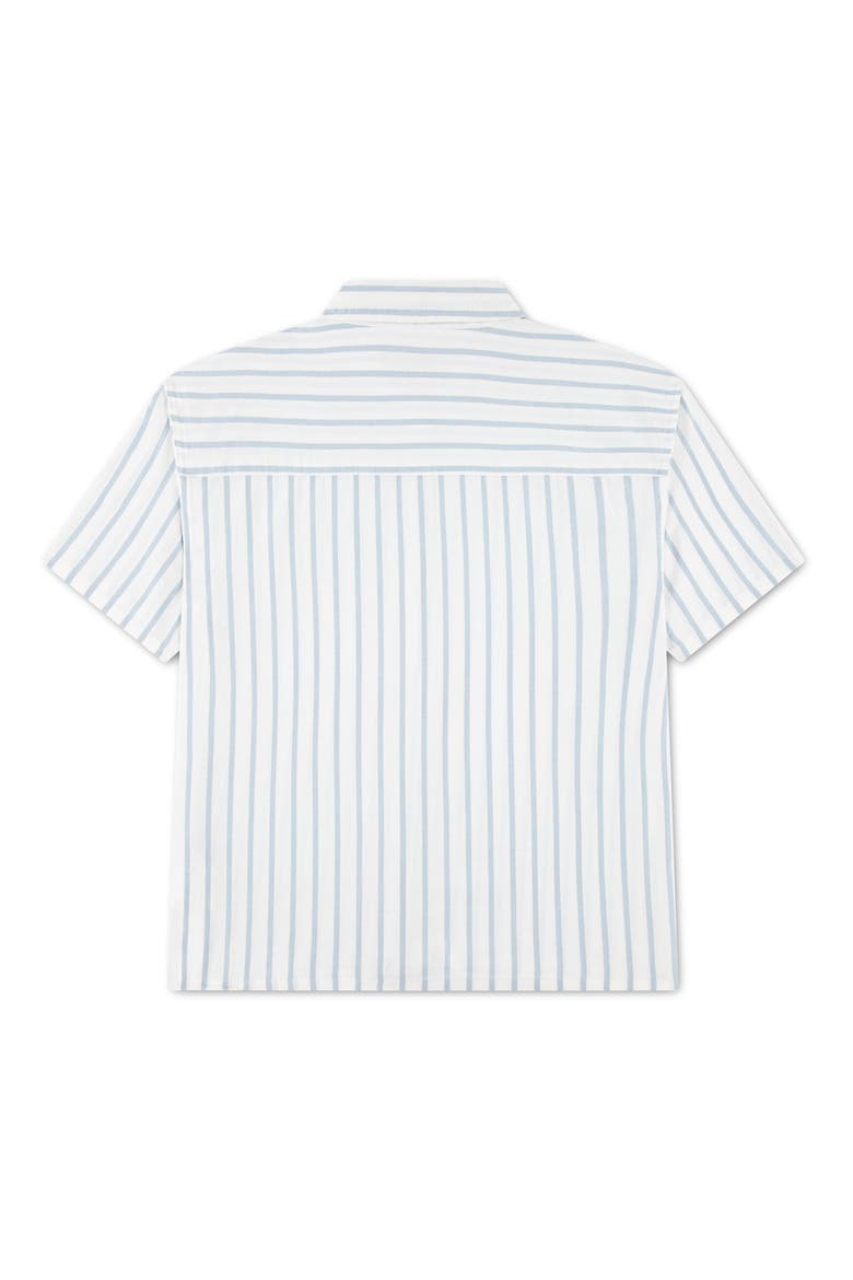 Kids' Oversize Icon Stripe Short Sleeve Cotton Button-Up Shirt, Alternate, color, BLUE FOG