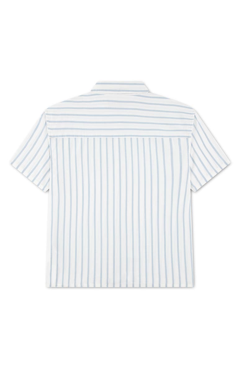 abercrombie kids Kids' Oversize Icon Stripe Short Sleeve Cotton Button-Up Shirt, Alternate, color, Blue Fog
