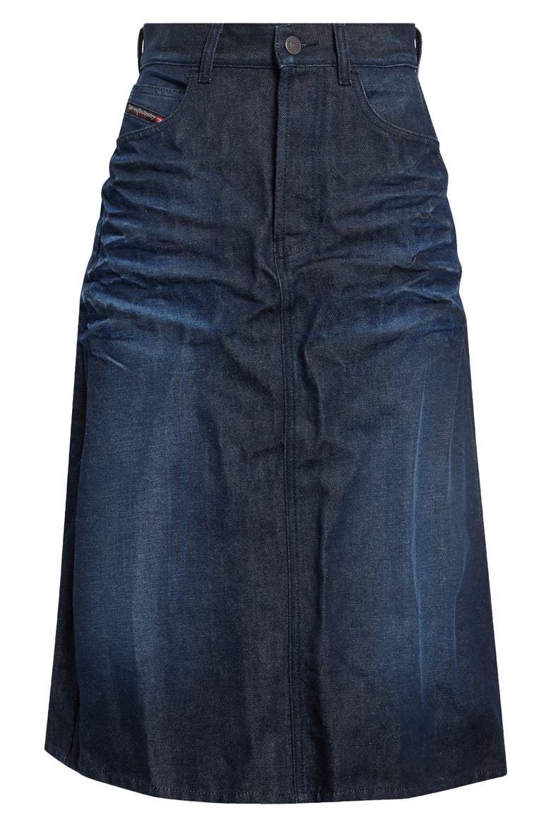 Creased Denim Midi Skirt, Alternate, color, DENIM