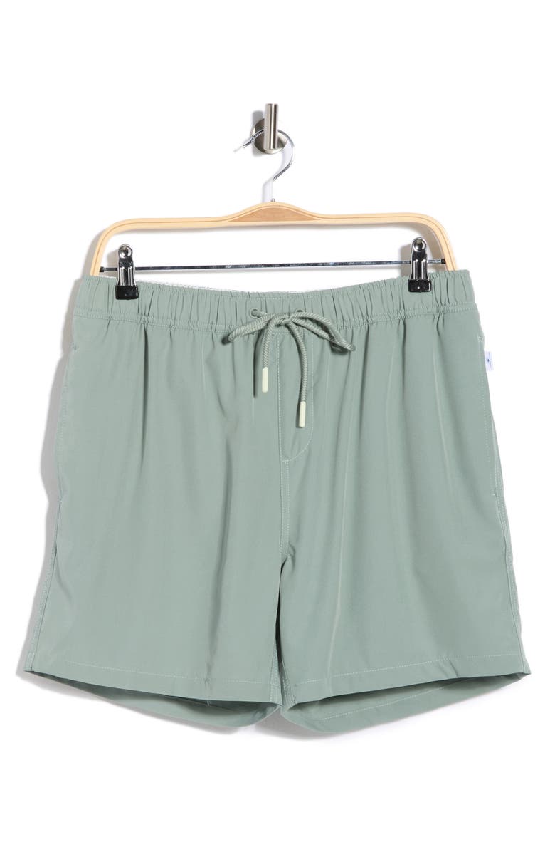 Vintage Summer Solid 4 Way Stretch Lined Volley Swim Trunks, Main, color, Sage