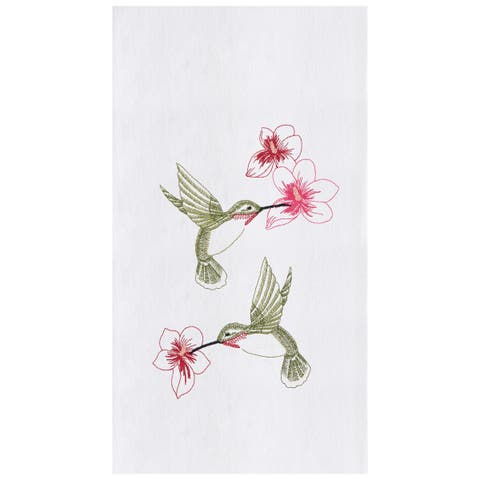 Hummingbird Flower Embroidered Flour Sack Cotton Kitchen Towel