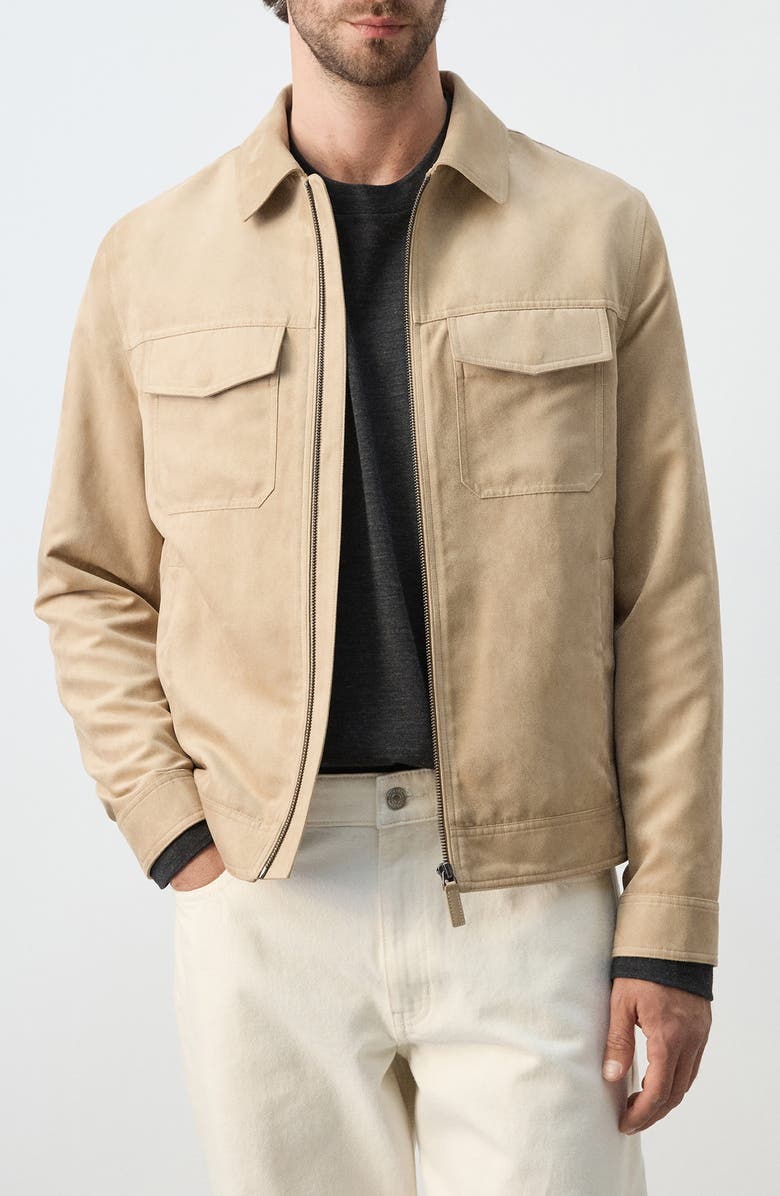 MANGO Faux Suede Jacket, Main, color, Beige