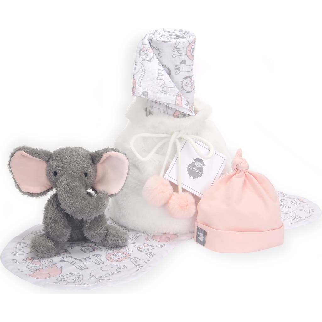 Lambs & Ivy 5 Piece Plush Infant/Newborn Baby Gift Bag with Swaddle in Pink  product